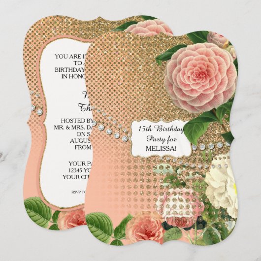 Glam Old Hollywood Regency 15TH Birthday Party Kaart (Voorkant / Achterkant)