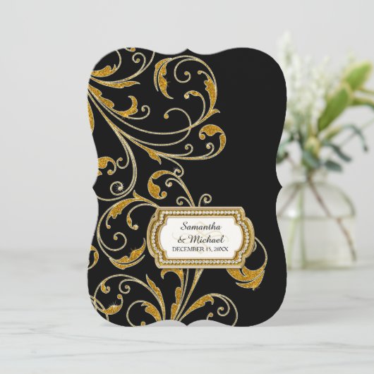 Glam Old Hollywood Regency Black Stropdas Event St Kaart (Staand voorkant)