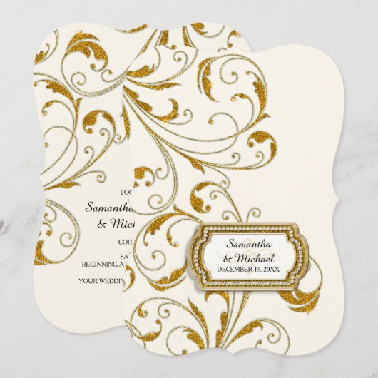 Glam Old Hollywood Regency Black Stropdas Event St Kaart (Voorkant / Achterkant)