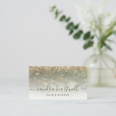 Glam Olijfgroen Goud Marmer Glitter Schrift Visitekaartje (Staand voorkant)