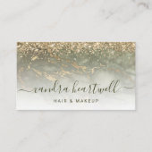 Glam Olijfgroen Goud Marmer Glitter Schrift Visitekaartje (Voorkant)