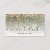 Glam Olive Green Gold Marble Glitter Script Visitekaartje (Voorkant)