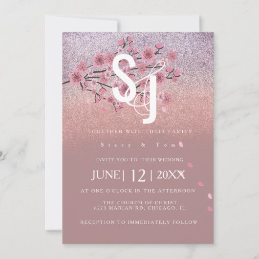 Glam Ombré Cherry Blossom Tree Petals Weddenschap Kaart (Voorkant)