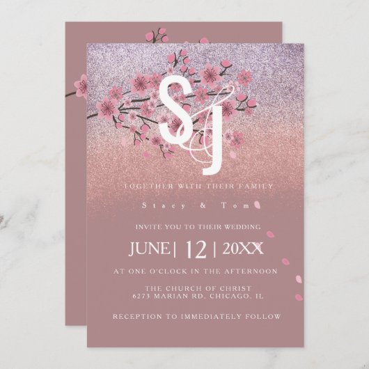 Glam Ombré Cherry Blossom Tree Petals Weddenschap Kaart (Voorkant / Achterkant)