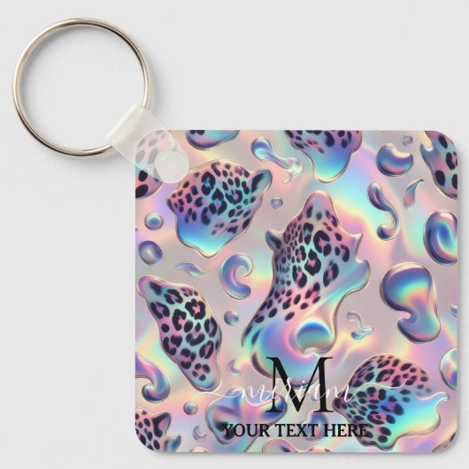 Glam Opal Leopard Print Girly Keychain (Voorkant)
