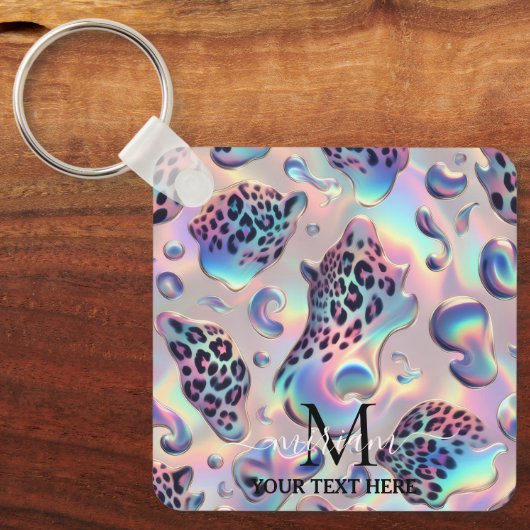 Glam Opal Leopard Print Girly Keychain (Voorkant)