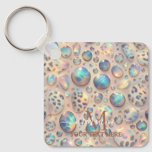 Glam Opal Leopard Print Girly Keychain (Voorkant)