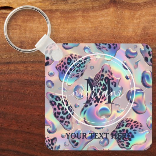 Glam Opal Leopard Print Girly Keychain (Voorkant)
