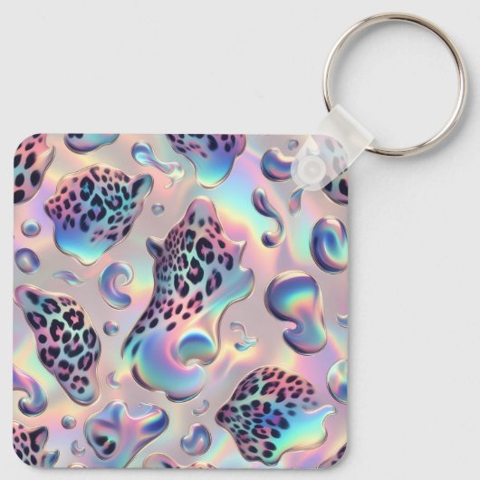 Glam Opal Leopard Print Girly Keychain (Achterkant)