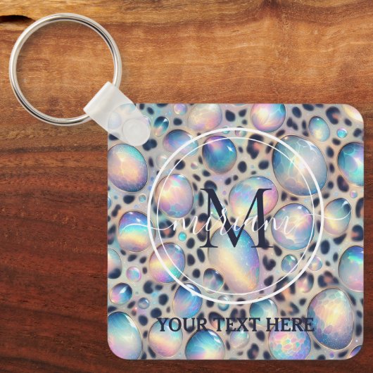 Glam Opal Leopard Print Girly Keychain (Voorkant)