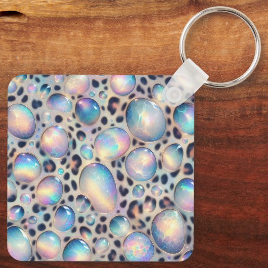 Glam Opal Leopard Print Girly Keychain (Achterkant)