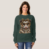 Glam Opossum Luipaardprint Rhinestone Boujee Trui (Voorkant volledig)