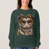 Glam Opossum Luipaardprint Rhinestone Boujee Trui (Voorkant)