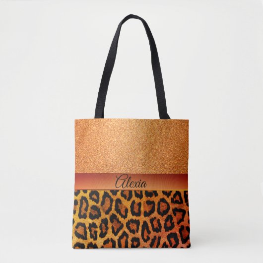 Glam Oranje en Gold Leopard Tote Bag (Voorkant)