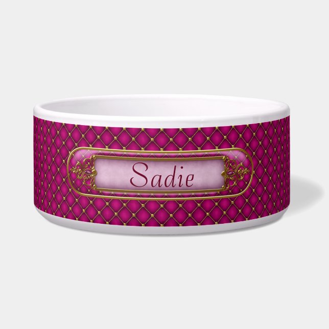 Glam Orchid Pink en Gold Custom Pet Bowl Voerbakje (Voorkant)