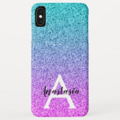 Glam Paars Aqua Glitter Glans Gradiënt Monogram Case-Mate iPhone Case (Achterkant)