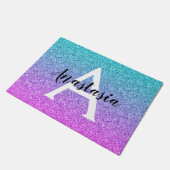 Glam Paars Aqua Glitter Glans Gradiënt Monogram Deurmat (Schuin)