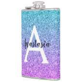 Glam Paars Aqua Glitter Glans Gradiënt Monogram Heupfles (Links)