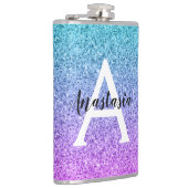 Glam Paars Aqua Glitter Glans Gradiënt Monogram Heupfles (Rechts)