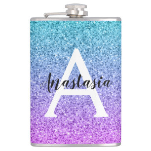 Glam Paars Aqua Glitter Glans Gradiënt Monogram Heupfles