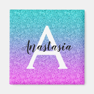 Glam Paars Aqua Glitter Schitterende Gradiënt Mono Magneet