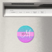 Glam Paars Aqua Glitter Schitterende Gradiënt Mono Magneet (Insitu (Vaatwasser))