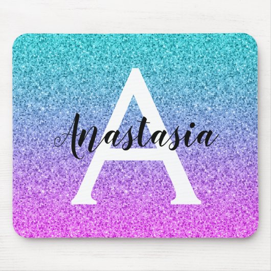 Glam Paars Aqua Glitter Schitterende Gradiënt Mono Muismat (Voorkant)