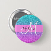 Glam Paars Aqua Glitter Schitterende Gradiënt Mono Ronde Button 5,7 Cm (Voorkant /achterkant)