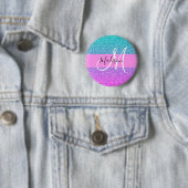 Glam Paars Aqua Glitter Schitterende Gradiënt Mono Ronde Button 5,7 Cm (In situ)