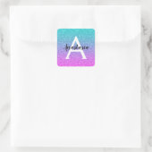 Glam Paars Aqua Glitter Schitterende Gradiënt Mono Vierkante Sticker (Tas)