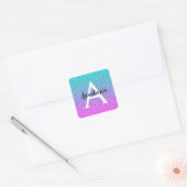 Glam Paars Aqua Glitter Schitterende Gradiënt Mono Vierkante Sticker (Envelop)