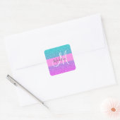 Glam Paars Aqua Glitter Schitterende Gradiënt Mono Vierkante Sticker (Envelop)