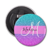 Glam Paars Aqua Glitter Sparkle Gradient Monogram Button Flesopener (Voorkant)