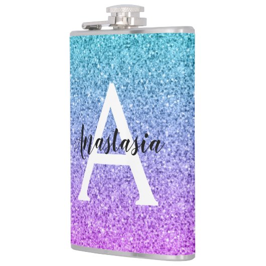 Glam Paars Aqua Glitter Sparkle Gradient Monogram Heupfles (Links)
