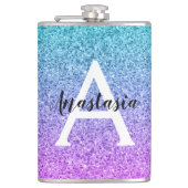 Glam Paars Aqua Glitter Sparkle Gradient Monogram Heupfles (Voorkant)