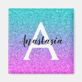 Glam Paars Aqua Glitter Sparkle Gradient Monogram Magneet (Voorkant)