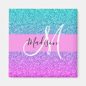 Glam Paars Aqua Glitter Sparkle Gradient Monogram Magneet (Voorkant)