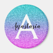 Glam Paars Aqua Glitter Sparkle Gradient Monogram Magneet (Voorkant)