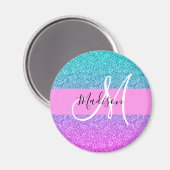 Glam Paars Aqua Glitter Sparkle Gradient Monogram Magneet (Voorkant / Achterkant)