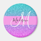 Glam Paars Aqua Glitter Sparkle Gradient Monogram Magneet (Voorkant)