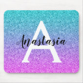 Glam Paars Aqua Glitter Sparkle Gradient Monogram Muismat (Voorkant)