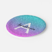 Glam Paars Aqua Glitter Sparkle Gradient Monogram Papieren Bordje (Gekanteld)