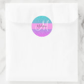 Glam Paars Aqua Glitter Sparkle Gradient Monogram Ronde Sticker (Tas)