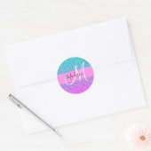 Glam Paars Aqua Glitter Sparkle Gradient Monogram Ronde Sticker (Envelop)