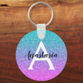 Glam Paars Aqua Glitter Sparkle Gradient Monogram Sleutelhanger (Voorkant)