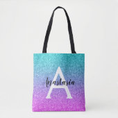 Glam Paars Aqua Glitter Sparkle Gradient Monogram Tote Bag (Voorkant)