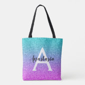 Glam Paars Aqua Glitter Sparkle Gradient Monogram Tote Bag (Achterkant)