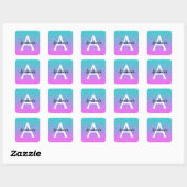 Glam Paars Aqua Glitter Sparkle Gradient Monogram Vierkante Sticker (Vel)
