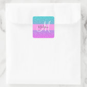 Glam Paars Aqua Glitter Sparkle Gradient Monogram Vierkante Sticker (Tas)