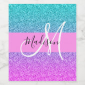 Glam Paars Aqua Glitter Sparkle Gradient Monogram Wijn Etiket (Enkel label)